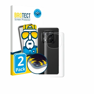 Face avant d’un emballage produit avec le logo de la marque BROTECT. À côté, l’appareil Xiaomi Redmi Note 14 Pro 4G (Arrière) 