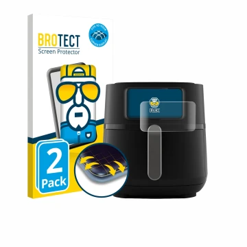 Face avant d’un emballage produit avec le logo de la marque BROTECT. À côté, l’appareil Philips Airfryer 5000 Series XXL 7,2L 