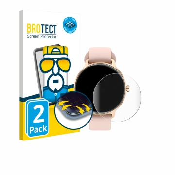 Face avant d’un emballage produit avec le logo de la marque BROTECT. À côté, l’appareil Yoever Smartwatch 1.27