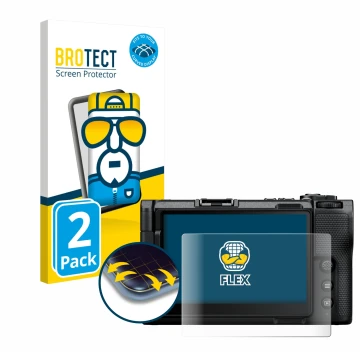 Face avant d’un emballage produit avec le logo de la marque BROTECT. À côté, l’appareil Nikon ZR 2025 est représenté avec la p