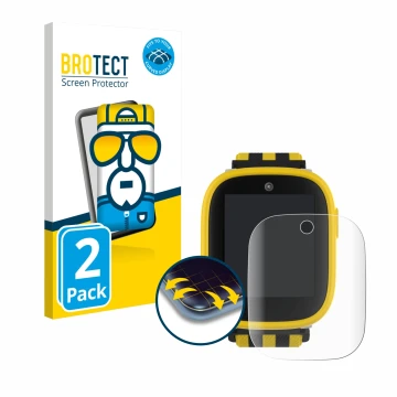 Face avant d’un emballage produit avec le logo de la marque BROTECT. À côté, l’appareil Xplora X6 Play BVB-Edition est représe