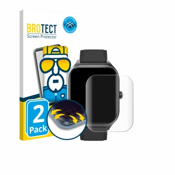Face avant d’un emballage produit avec le logo de la marque BROTECT. À côté, l’appareil FORRLITE Smartwatch 2.01