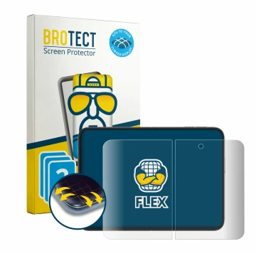 Face avant d’un emballage produit avec le logo de la marque BROTECT. À côté, l’appareil Apple iPhone Duo (Affichage interne) e