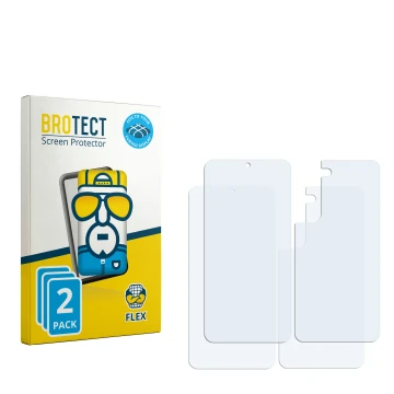 Face avant d’un emballage produit avec le logo de la marque BROTECT. À côté se trouve la protection d’écran correspondante.