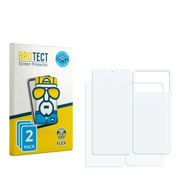Face avant d’un emballage produit avec le logo de la marque BROTECT. À côté se trouve la protection d’écran correspondante.