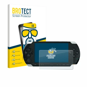 Face avant d’un emballage produit avec le logo de la marque BROTECT. À côté, l’appareil Sony PSP 1000 est représenté avec la p