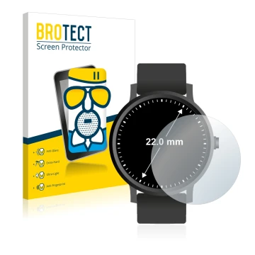 Face avant d’un emballage produit avec le logo de la marque BROTECT. À côté, l’appareil Montres (Circulaire, ø: 22 mm) est rep