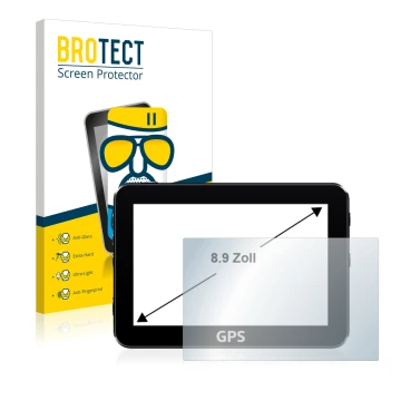 Face avant d’un emballage produit avec le logo de la marque BROTECT. À côté, l’appareil est représenté avec la protection d’éc