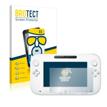 Face avant d’un emballage produit avec le logo de la marque BROTECT. À côté, l’appareil Nintendo Wii U GamePad (Controller) es