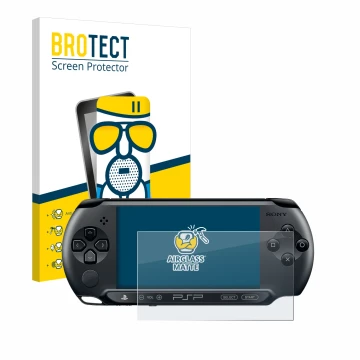 Face avant d’un emballage produit avec le logo de la marque BROTECT. À côté, l’appareil Sony PSP Street E1004 est représenté a
