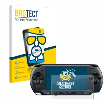Face avant d’un emballage produit avec le logo de la marque BROTECT. À côté, l’appareil Sony PSP 1004 est représenté avec la p