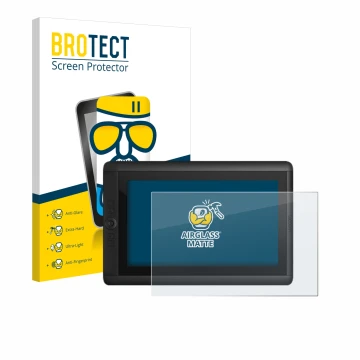 Face avant d’un emballage produit avec le logo de la marque BROTECT. À côté, l’appareil Wacom Cintiq 13 HD est représenté avec