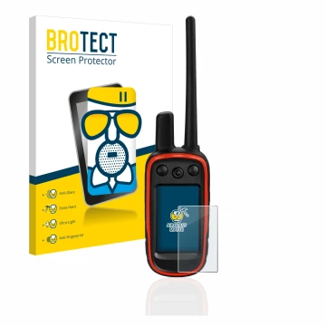 Face avant d’un emballage produit avec le logo de la marque BROTECT. À côté, l’appareil Garmin Alpha 100 est représenté avec l