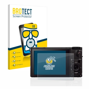 Face avant d’un emballage produit avec le logo de la marque BROTECT. À côté, l’appareil Sony Cyber-Shot DSC-RX100 III est repr