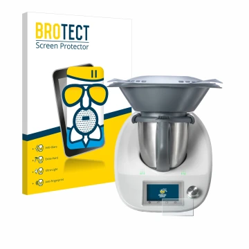 Face avant d’un emballage produit avec le logo de la marque BROTECT. À côté, l’appareil Vorwerk Thermomix TM5 est représenté a