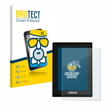 Face avant d’un emballage produit avec le logo de la marque BROTECT. À côté, l’appareil Yamaha LCD Display (E-Bike Display) es