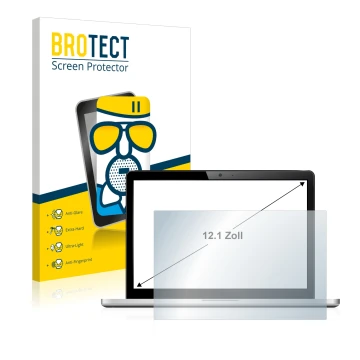 Face avant d’un emballage produit avec le logo de la marque BROTECT. À côté, l’appareil est représenté avec la protection d’éc