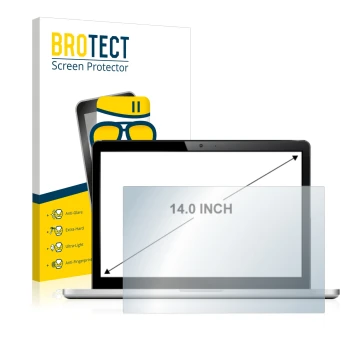 Face avant d’un emballage produit avec le logo de la marque BROTECT. À côté, l’appareil est représenté avec la protection d’éc