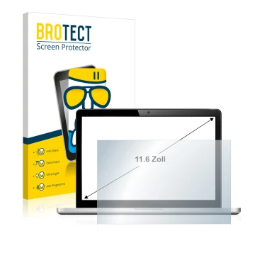 Face avant d’un emballage produit avec le logo de la marque BROTECT. À côté, l’appareil est représenté avec la protection d’éc