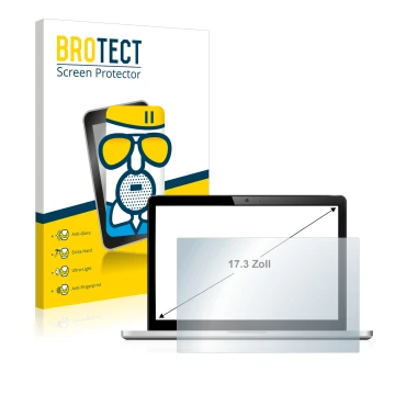 Face avant d’un emballage produit avec le logo de la marque BROTECT. À côté, l’appareil est représenté avec la protection d’éc