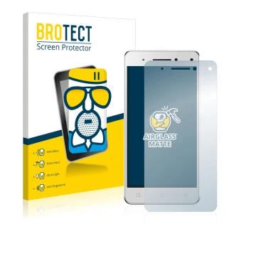 Face avant d’un emballage produit avec le logo de la marque BROTECT. À côté, l’appareil Lenovo Vibe S1 est représenté avec la 