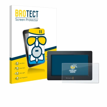 Face avant d’un emballage produit avec le logo de la marque BROTECT. À côté, l’appareil Blackmagic Design Blackmagic Video Ass