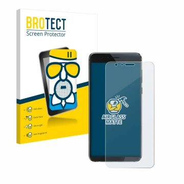 Face avant d’un emballage produit avec le logo de la marque BROTECT. À côté, l’appareil Honor 8 est représenté avec la protect
