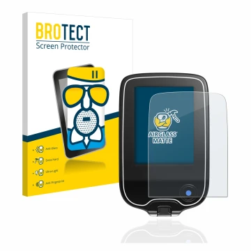 Face avant d’un emballage produit avec le logo de la marque BROTECT. À côté, l’appareil Freestyle Libre est représenté avec la