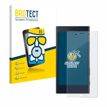 Face avant d’un emballage produit avec le logo de la marque BROTECT. À côté, l’appareil Sony Xperia X Compact est représenté a