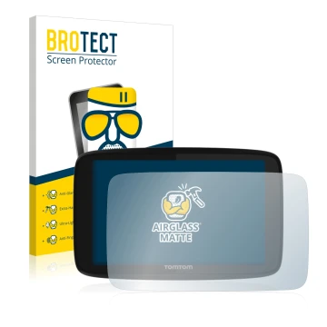 Face avant d’un emballage produit avec le logo de la marque BROTECT. À côté, l’appareil TomTom GO 520 est représenté avec la p
