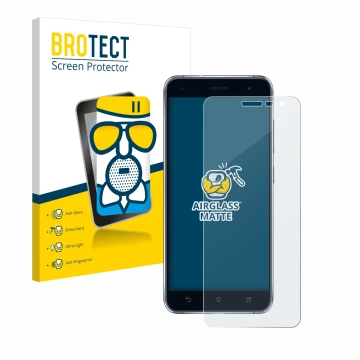 Face avant d’un emballage produit avec le logo de la marque BROTECT. À côté, l’appareil ASUS ZenFone 3 ZE520KL est représenté 