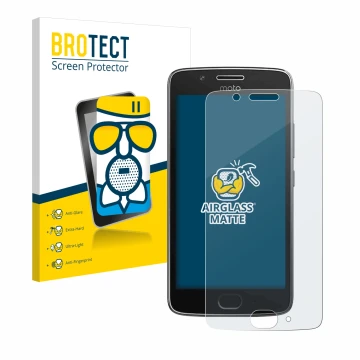 Face avant d’un emballage produit avec le logo de la marque BROTECT. À côté, l’appareil Motorola Moto G5 est représenté avec l