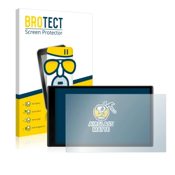 Face avant d’un emballage produit avec le logo de la marque BROTECT. À côté, l’appareil Garmin DriveSmart 61 LMT-D est représe