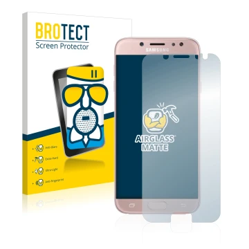 Face avant d’un emballage produit avec le logo de la marque BROTECT. À côté, l’appareil Samsung Galaxy J7 2017 est représenté 