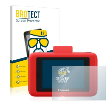 Face avant d’un emballage produit avec le logo de la marque BROTECT. À côté, l’appareil Polaroid Snap Touch est représenté ave