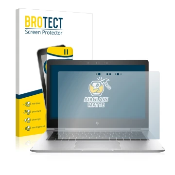 Face avant d’un emballage produit avec le logo de la marque BROTECT. À côté, l’appareil HP EliteBook x360 1030 G2 est représen
