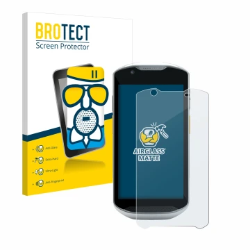 Face avant d’un emballage produit avec le logo de la marque BROTECT. À côté, l’appareil Zebra TC56 est représenté avec la prot