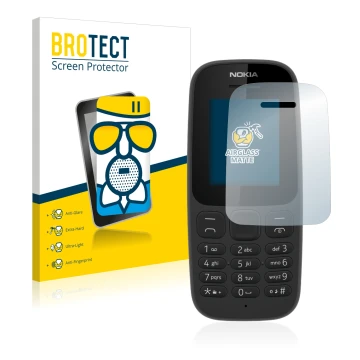 Face avant d’un emballage produit avec le logo de la marque BROTECT. À côté, l’appareil Nokia 105 2017 est représenté avec la 