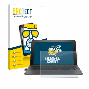 Face avant d’un emballage produit avec le logo de la marque BROTECT. À côté, l’appareil HP Pro x2 612 G2 est représenté avec l