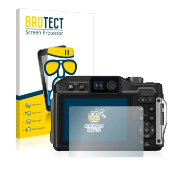 Face avant d’un emballage produit avec le logo de la marque BROTECT. À côté, l’appareil Panasonic Lumix DC-FT7 est représenté 