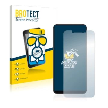 Face avant d’un emballage produit avec le logo de la marque BROTECT. À côté, l’appareil Xiaomi Mi 8 est représenté avec la pro