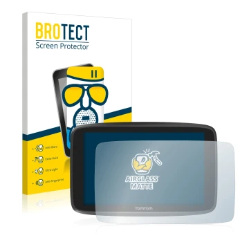 Face avant d’un emballage produit avec le logo de la marque BROTECT. À côté, l’appareil TomTom GO Camper est représenté avec l