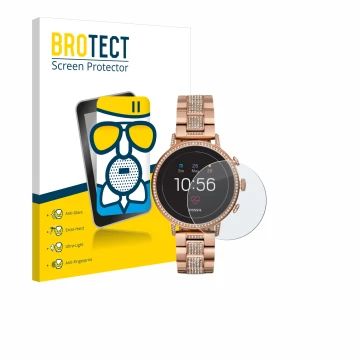 Face avant d’un emballage produit avec le logo de la marque BROTECT. À côté, l’appareil Fossil Q Venture HR (4.Gen) est représ