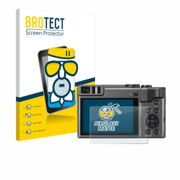 Face avant d’un emballage produit avec le logo de la marque BROTECT. À côté, l’appareil Panasonic Lumix DC-TZ90 est représenté