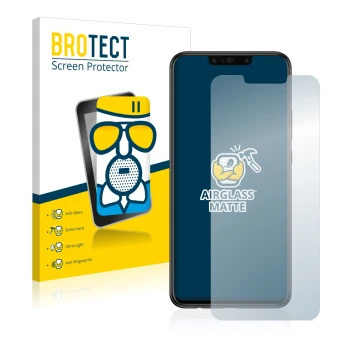 Face avant d’un emballage produit avec le logo de la marque BROTECT. À côté, l’appareil Huawei P smart Plus 2018 est représent