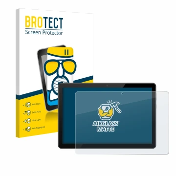 Face avant d’un emballage produit avec le logo de la marque BROTECT. À côté, l’appareil Huawei MediaPad T5 10 est représenté a