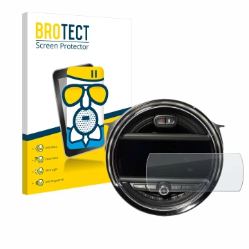 Face avant d’un emballage produit avec le logo de la marque BROTECT. À côté, l’appareil Mini Cooper F56 (8.8