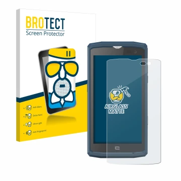 Face avant d’un emballage produit avec le logo de la marque BROTECT. À côté, l’appareil Crosscall Core X3 est représenté avec 
