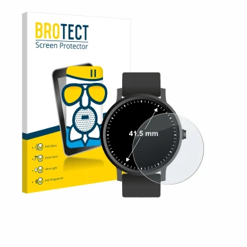 Face avant d’un emballage produit avec le logo de la marque BROTECT. À côté, l’appareil Montres (Circulaire, ø: 41.5 mm) est r