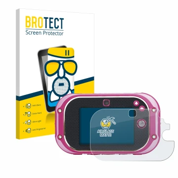 Face avant d’un emballage produit avec le logo de la marque BROTECT. À côté, l’appareil Vtech Kidizoom Touch 5.0 2018 est repr